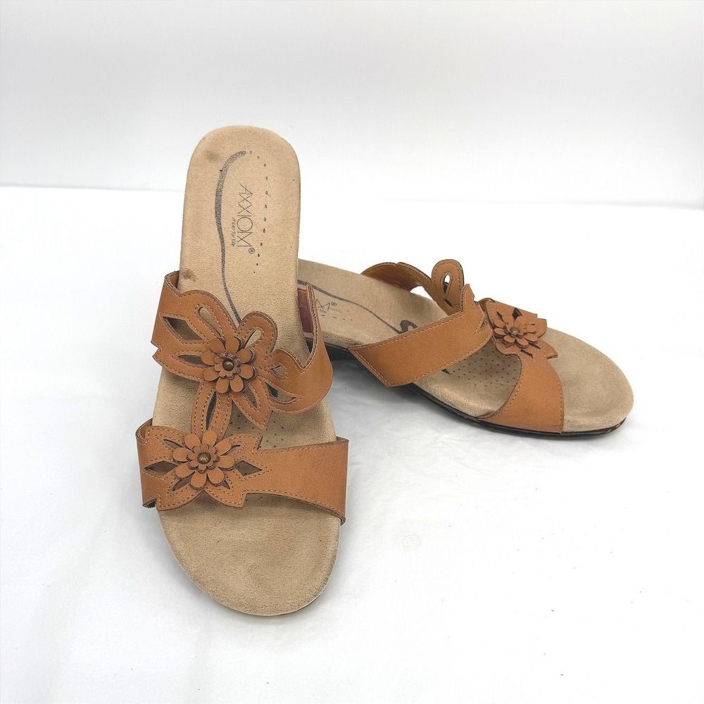 AXXIOM Wedge Sandals Floral Cutout Comfort Casual Peep Toe Slip On Size 9M